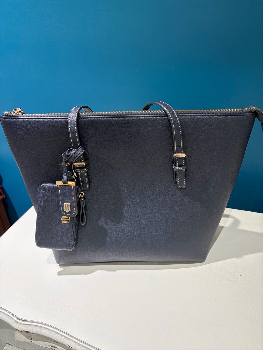 Tommy Hilfiger Navy Pebbled Tote with Attached Card Pouch
